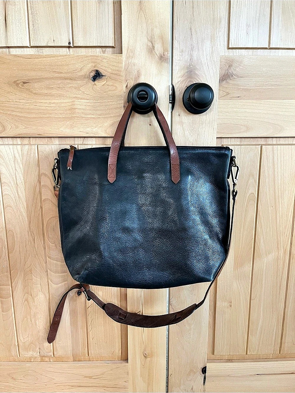 MADEWELL Leather Crossbody Tote, Black & Brown